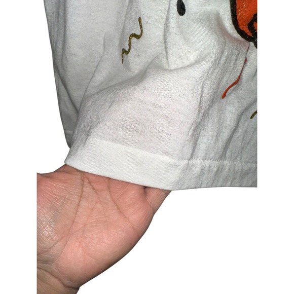 Vtg Halloween Jack-O-Lantern Black Cat Puffy Graphic Single Stitch T Shirt Large - Picture 3 of 7